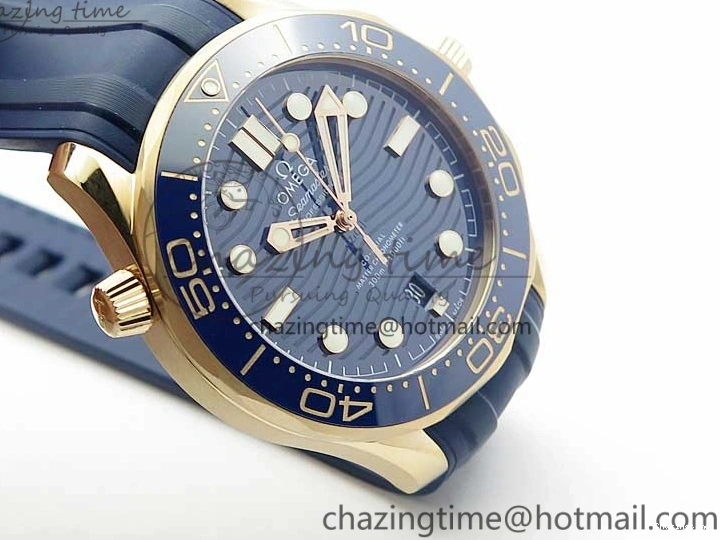 0322 2018 Seamaster Diver 300M RG Blue Ceramic VSF 1:1 Best Edition Blue Dial on Blue Rubber Strap A WeatherProof 7914